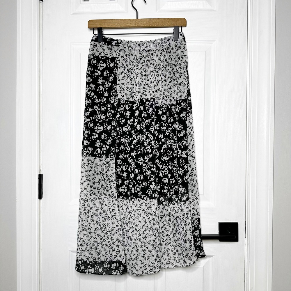Joie Floral Print‎ Ruffle Midi Skirt Black White Asymmetrical Lightweight Small - Picture 5 of 5